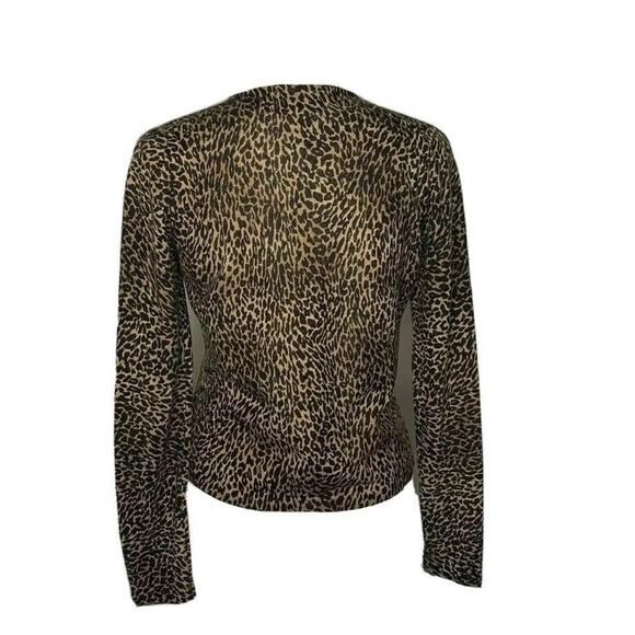 Rena Rowan Leopard Button Front Cardigan Sweater long sleeve brown Sz M/p - Picture 2 of 12